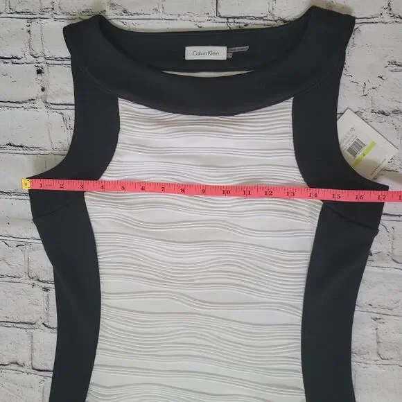 NWT Calvin Klein Black/Ivory Color Block Sleeveless Ribbed Sheath Dress Size 4